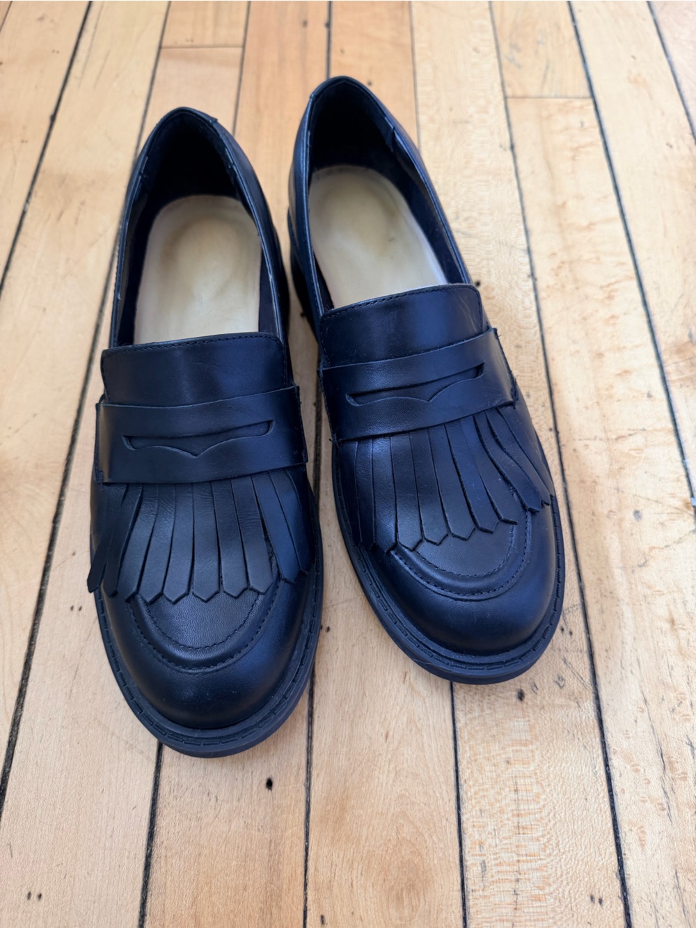 Clarks Black Kiltie Penny Loafers